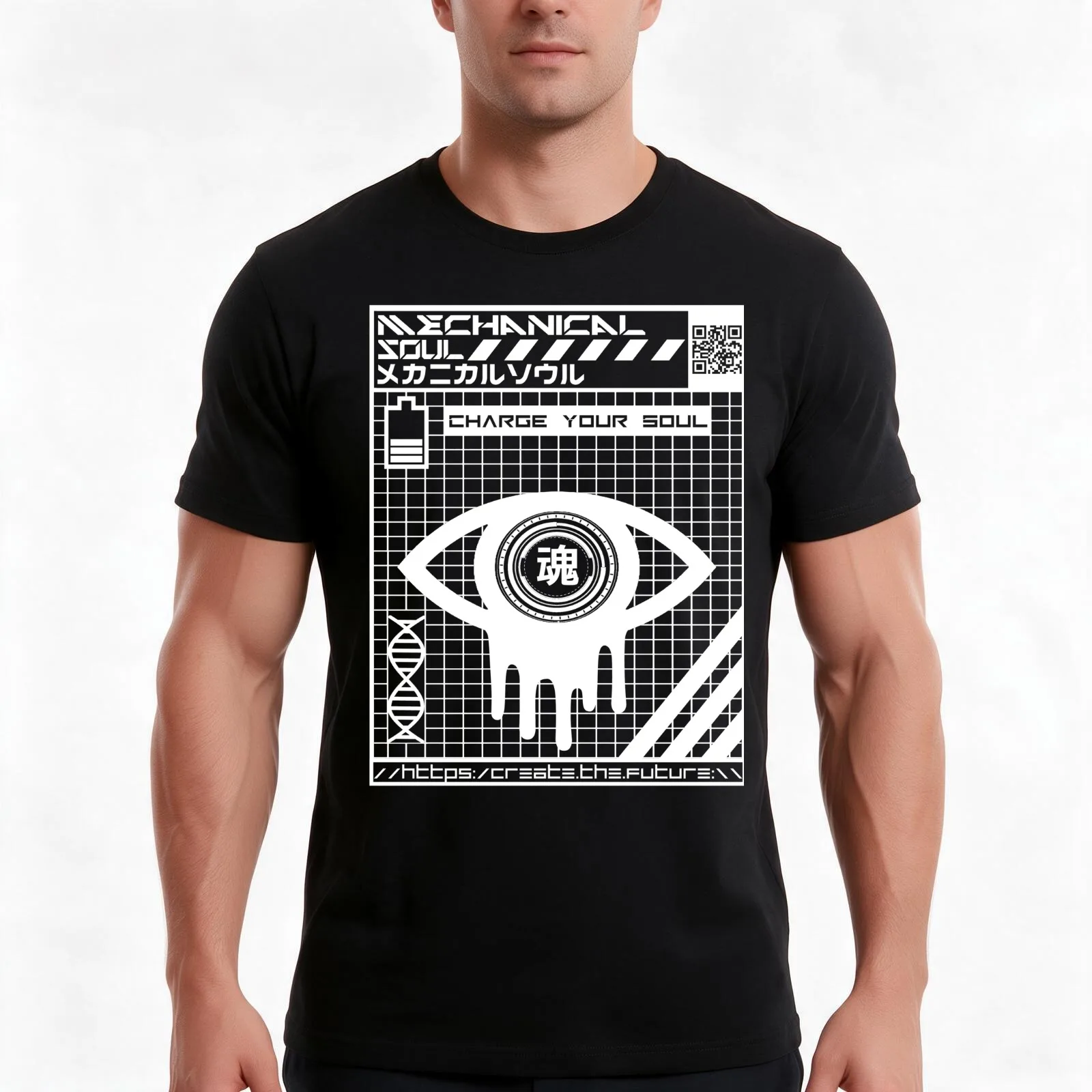 Charge Your Soul' White Print T-Shirt, Summer Casual Cotton Tee, Oversized Streetwear Tops, Vintage Graphic Print, 100% Cotton