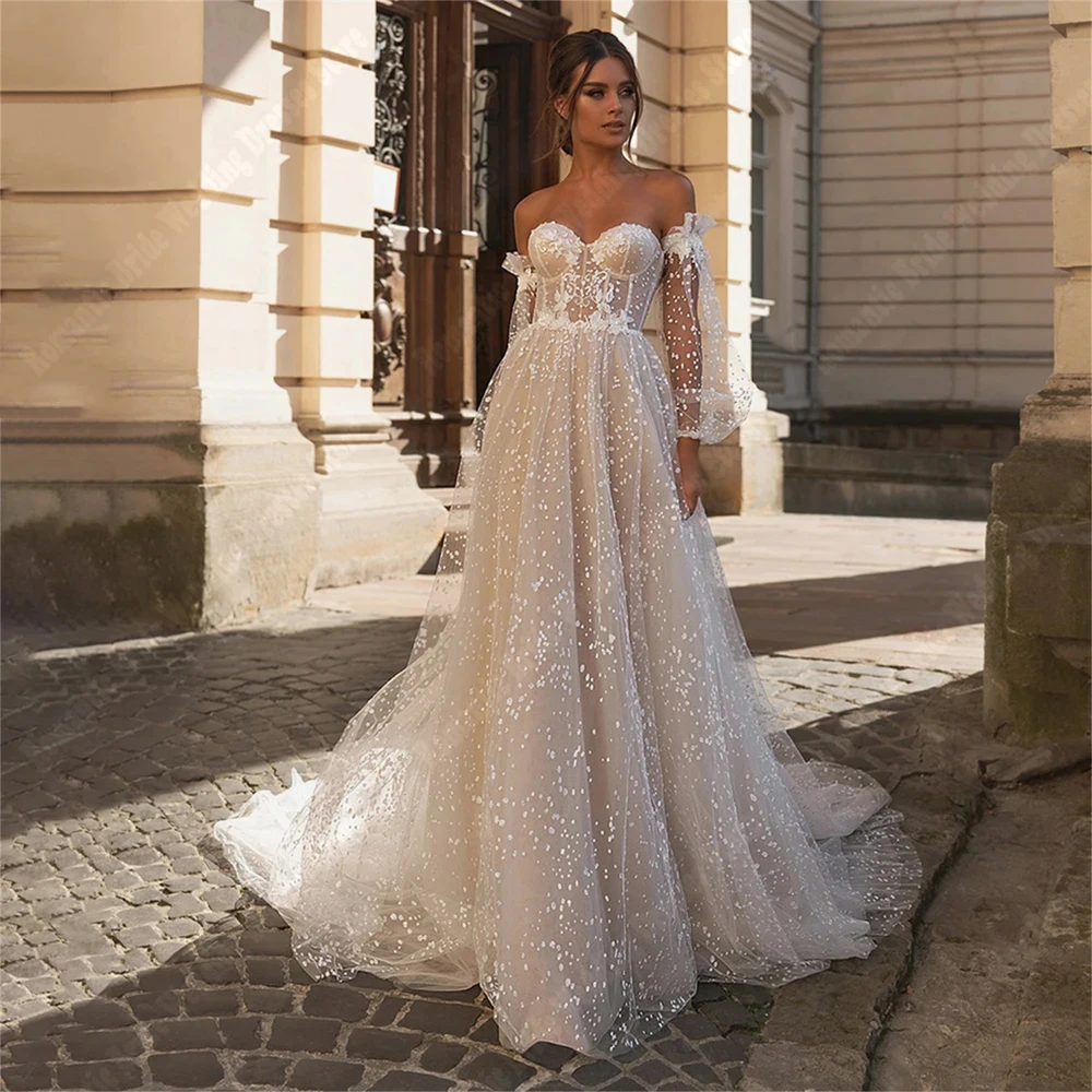 

Summer Off The Shoulder Women Wedding Dresses Tulle Surface Bridal Gowns Formal Mopping Length Engagement Ball Vestidos De Novia