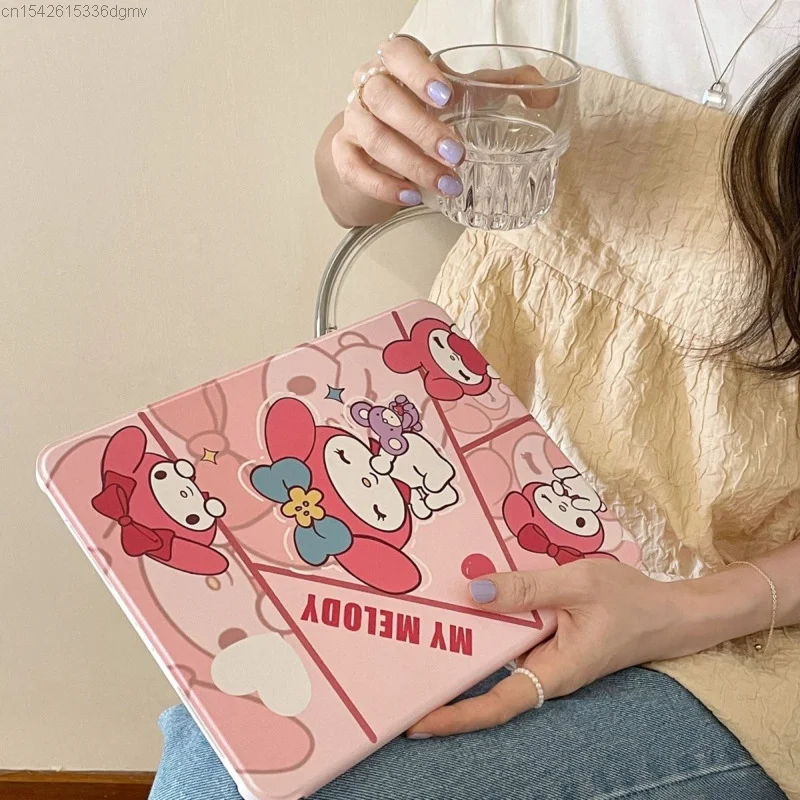 Sanrio My Melody Pink Rotating Ipad Case For 2022 10th Generation 10.9 Inch Pro 11 12.9 Tablet Computer Cover Y 2k Kawaii Anime