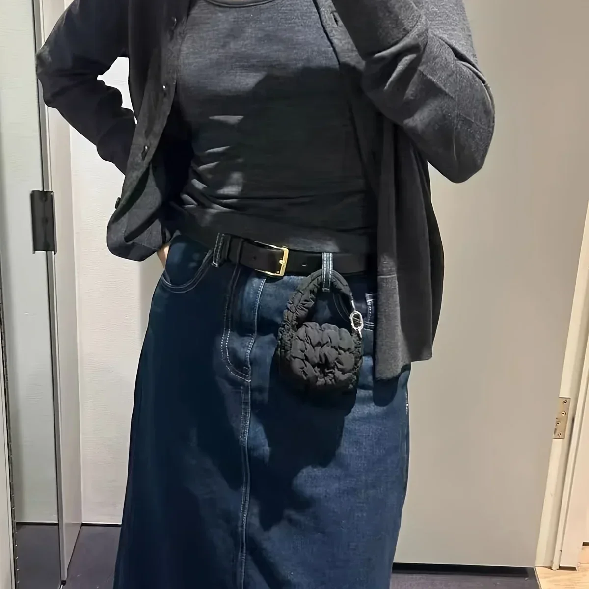 Mini Bag Edgy Black Mini Cloud Waist Pack Lightweight Solid Secure Button Closure with Decorative Coin Purse and Headphone Bag