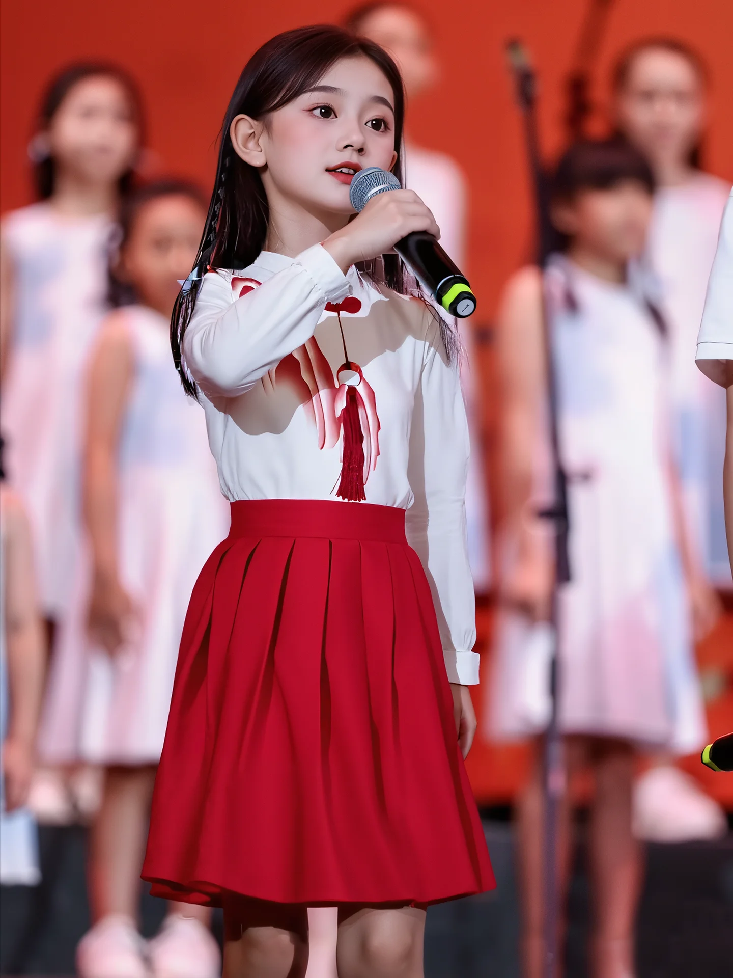 

Red Children's Performance Outfit Primary School Girls Chorus Recitation Costume National Love Speech Host Ceremony Clothes