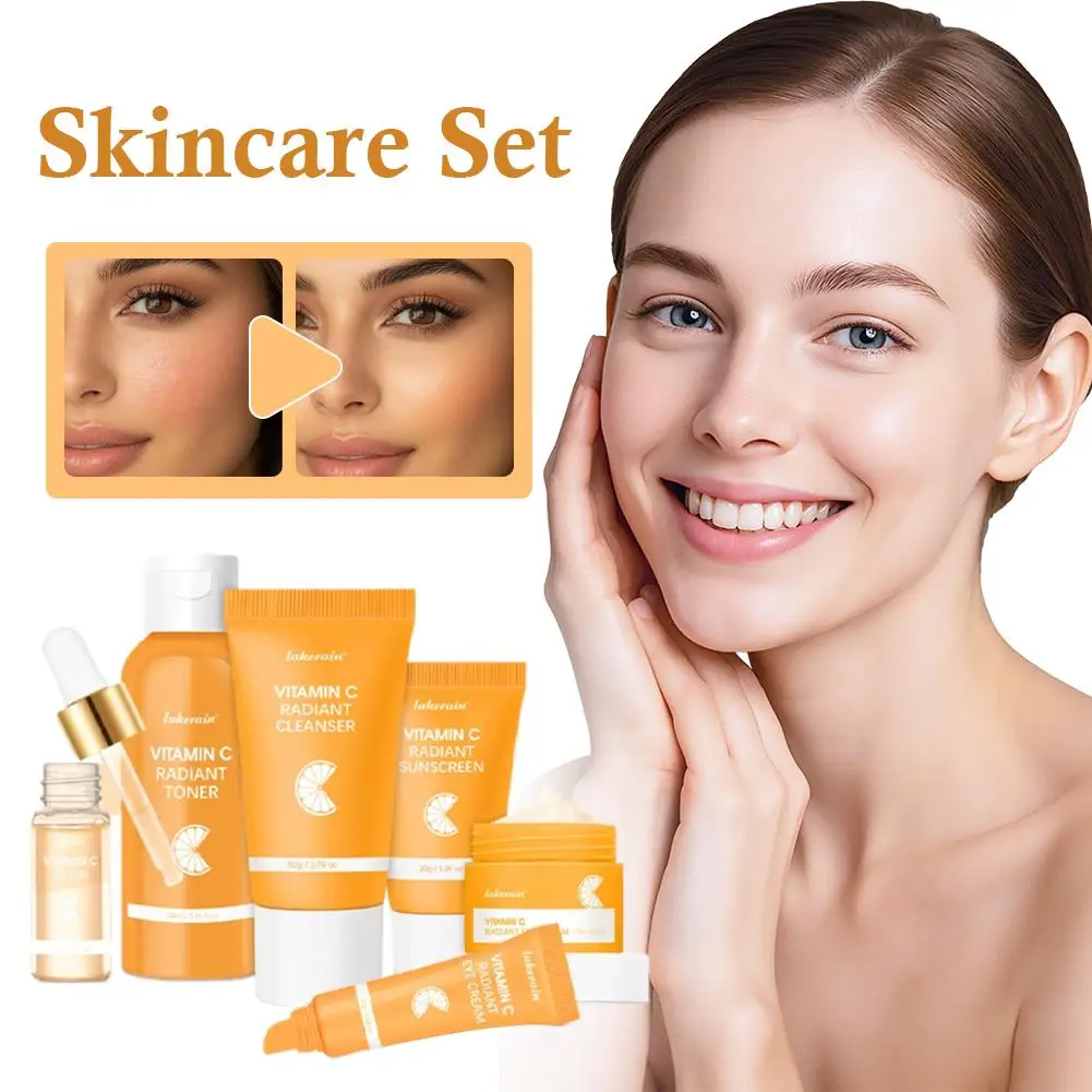 مجموعة العناية بالبشرة فيتامين C لتبييض البقع الداكنة وتصحيح البشرة، مجموعة العناية بالبشرة كريم العين، مجموعة فيتامين C لتخفيف البشرة