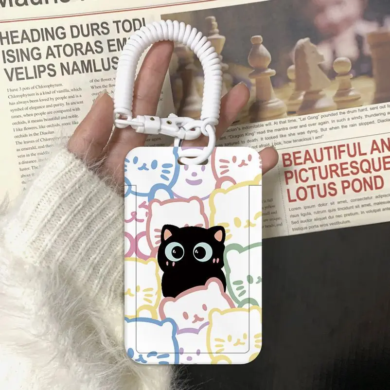 1 Pc Cute Cat Card Holder for Student Korean Fashion Kawaii Cat Kpop Idol Photocard Holder Portable Worker Card Holder Lanyard