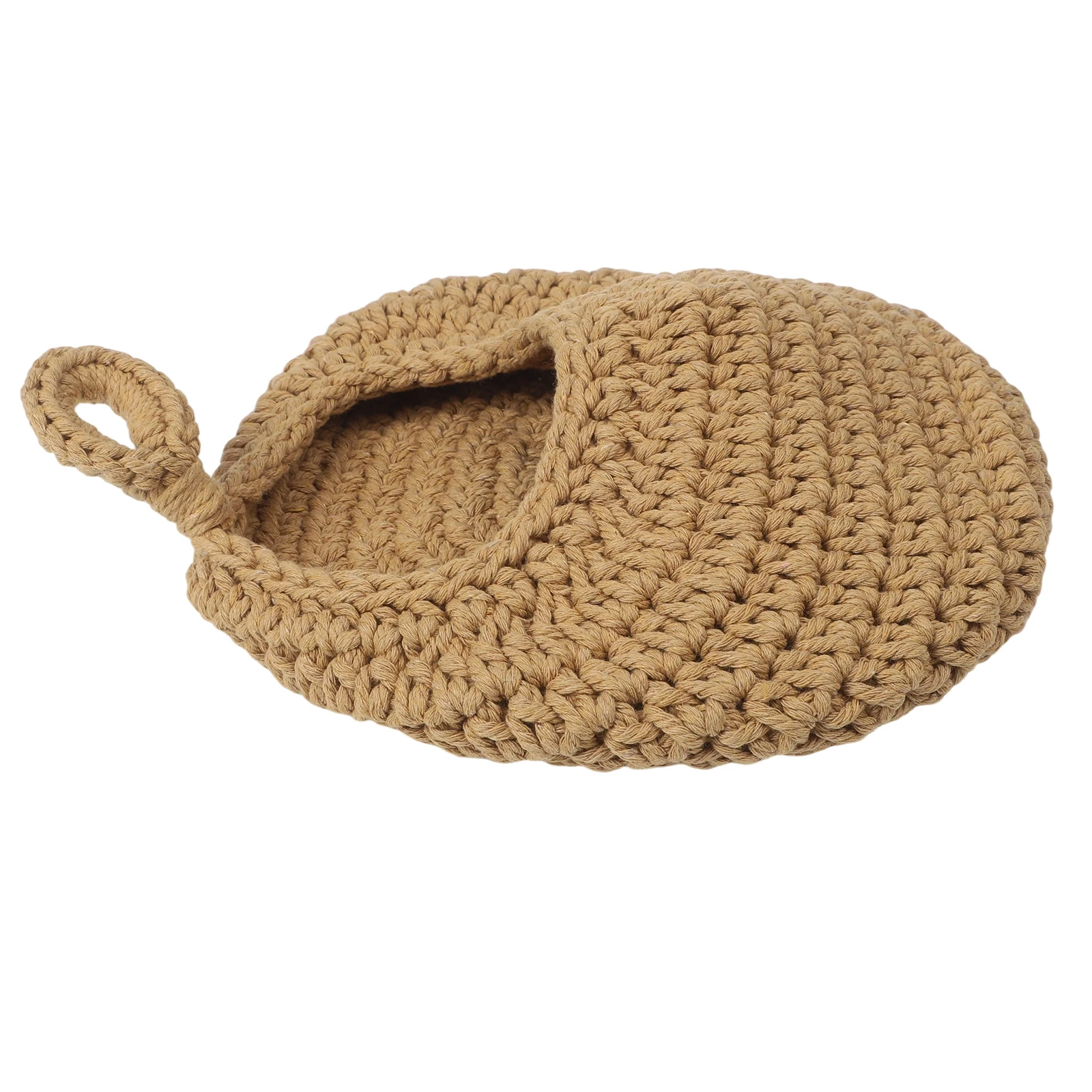Handwoven Crocheted Storage Basket Functional Wall Mounted Organizer for Kitchen and Garden Items Eco Friendly Materials