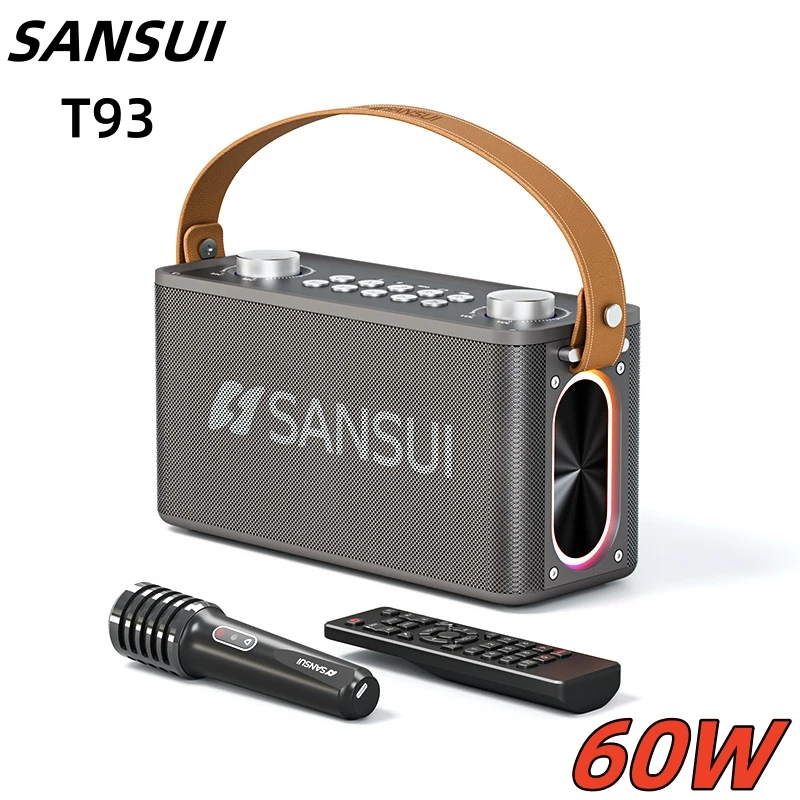 

SANSUI T93 60W powerful stereo party speaker outdoor portable karaoke sound system wireless Bluetooth with microphone AUX, USB