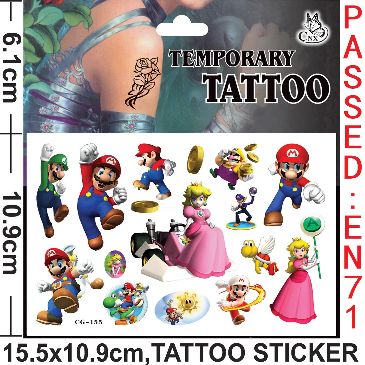 Super Mario Bros Cartoons Tattoo Stickers Luigi Yoshi Bowser Anime Peripherals Children Fashion Stickers Toys Partys Interactive