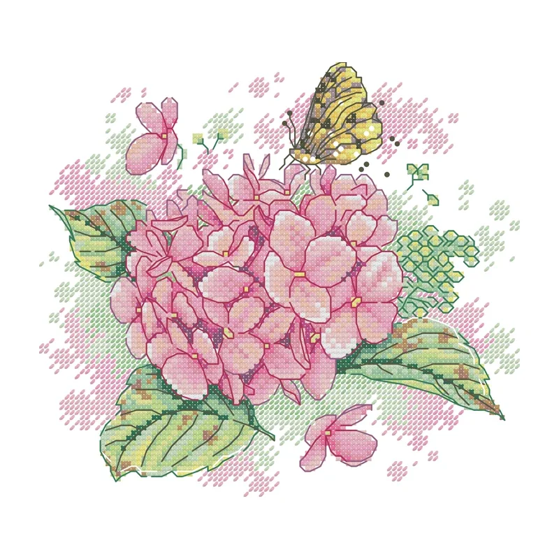 Joy Sunday Cross Stitch Kit Hydrangea with Butterfly Printed Cross Stitch Embroidery Kit Print Fabric Homefun Cross Stitch Kit