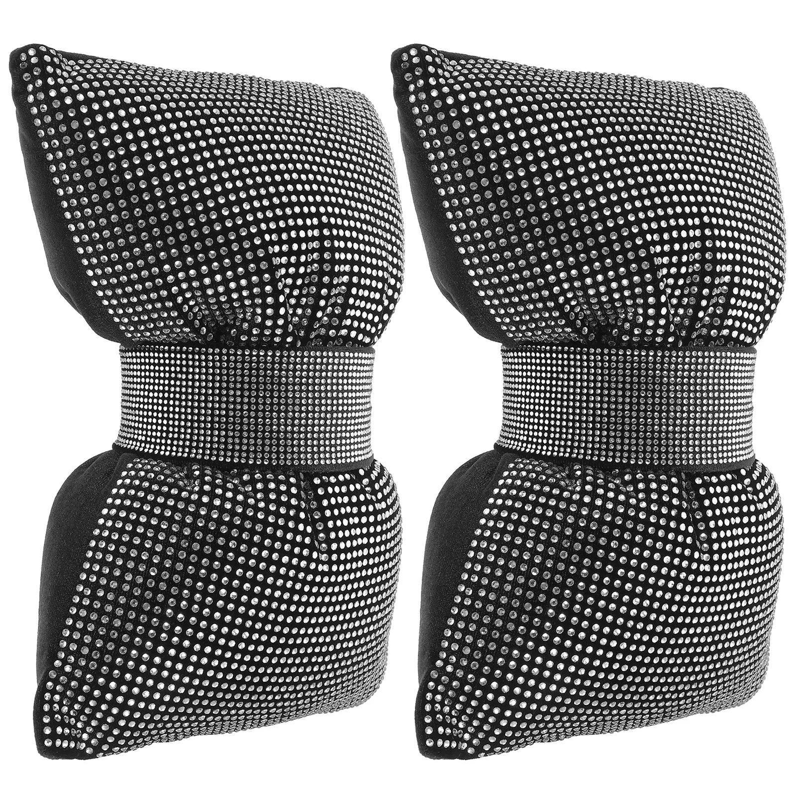 2Pcs Car Neck Pillows Vehicle Headrest Cushion Bow Rhinestone Neck Support Pillow Comfortable Soft PP Cotton Decorative Auto