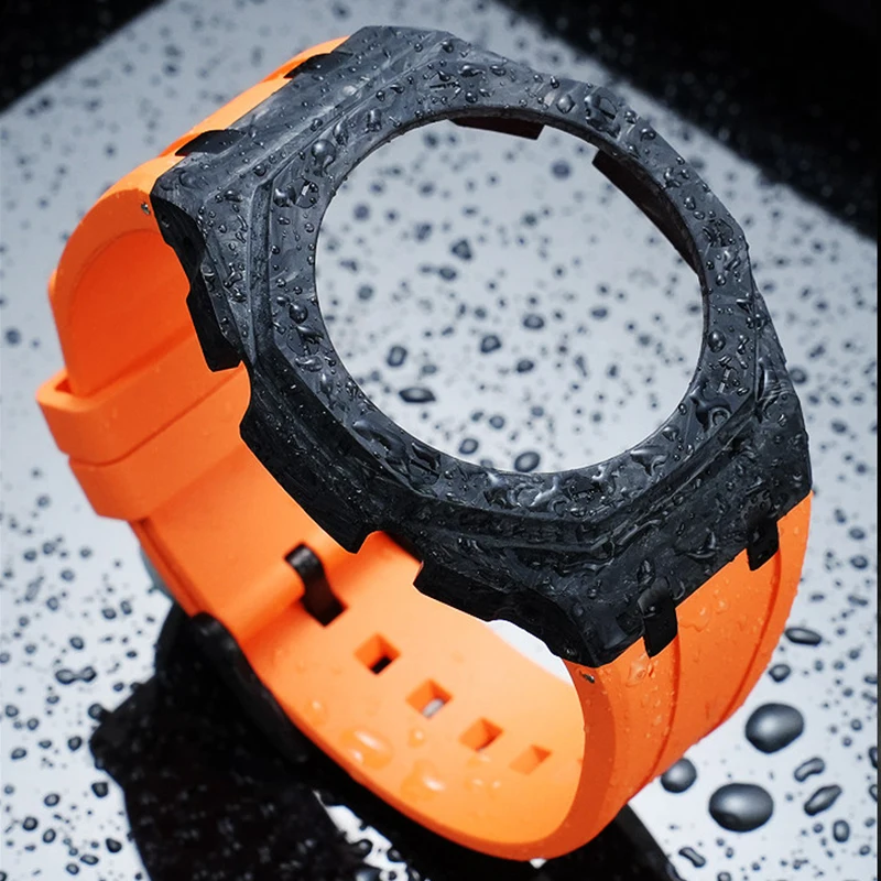 DIY Strap and Case Integration for Casio GA2100/210/GA-B2100 Modified Composite Carbon Fiber Case Rubber Strap Set Men's Strap B