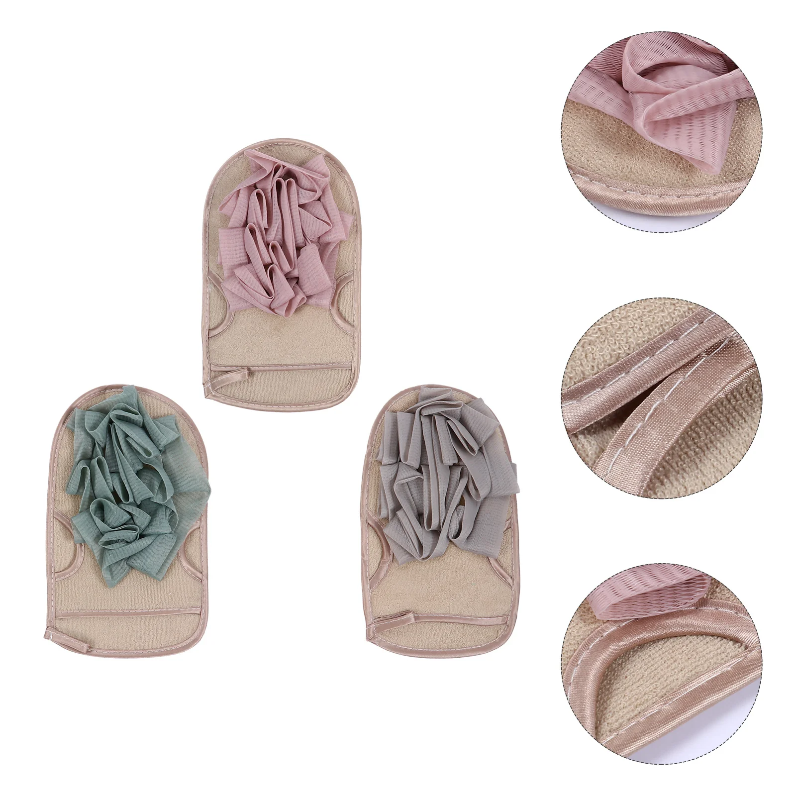 

3Pcs Body Shower Scrub Mitts Bath Exfoliating Gloves Deep Cleansing Double-Sided Sponge for Neck Shoulders Feet Care