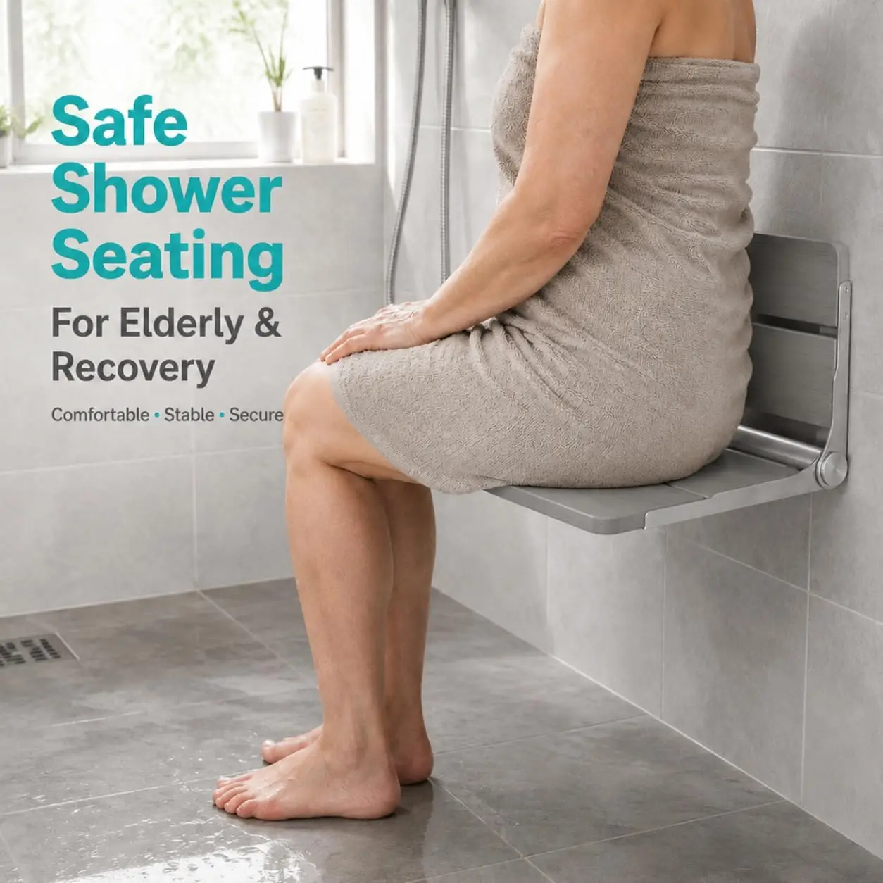 400 lbs Capacity Upgraded Wide Bracket Wall Mounted Folding Shower Seat, Heavy Duty Waterproof Fold Down Shower Bench