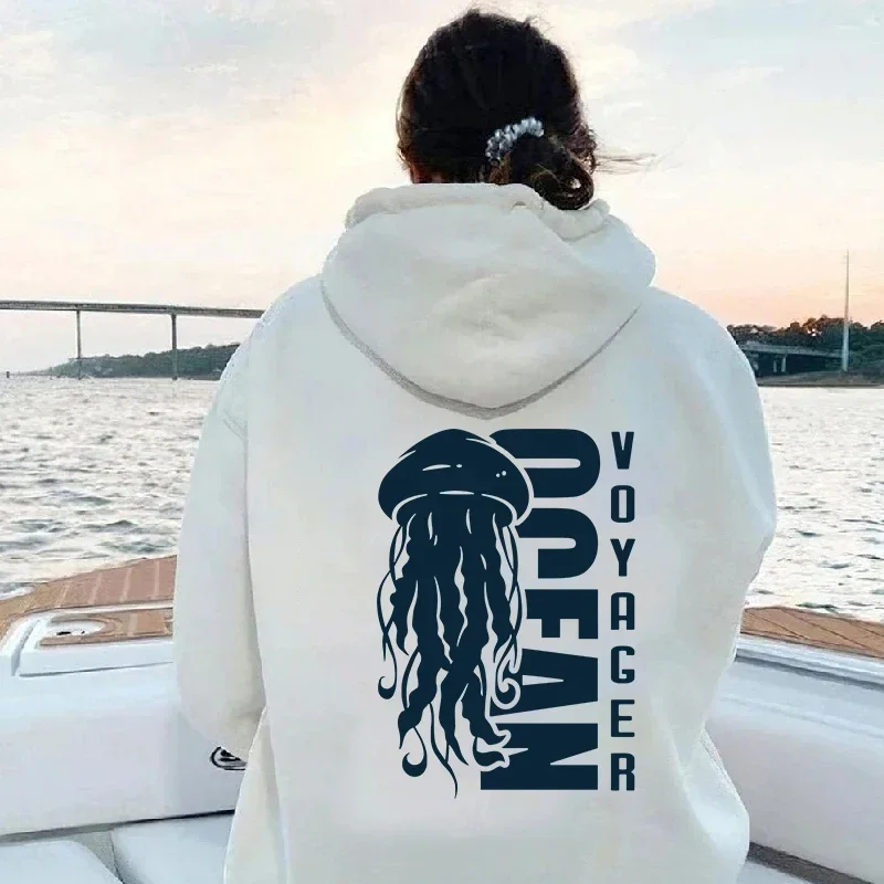 Cartoon Jellyfish Printed Hoodies for Women Harajuku Street Trendy Popular Sweatshirts Winter Spring Fleece Comfortable Pullover