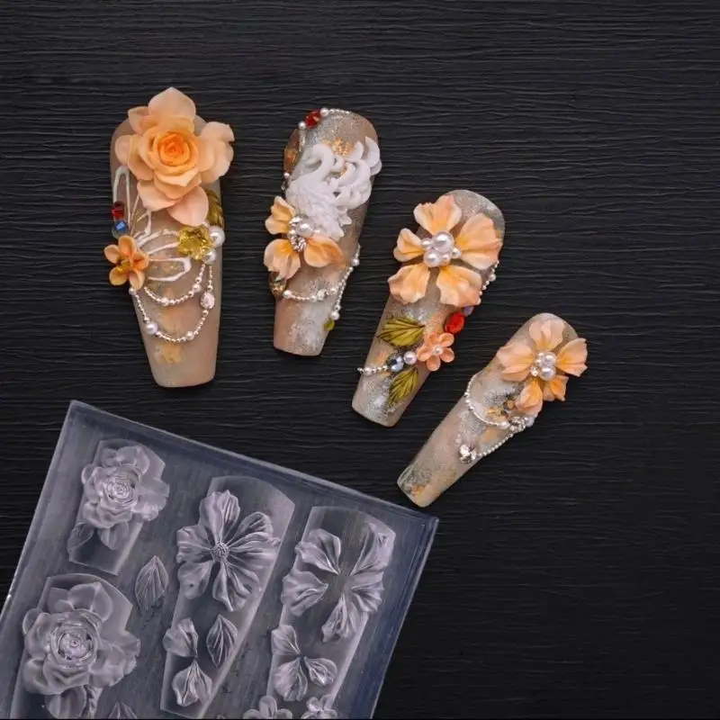 3D Rose Pattern and Ice Flowers Silicone Mold for Nail Art Resin DIY Crafting Projects