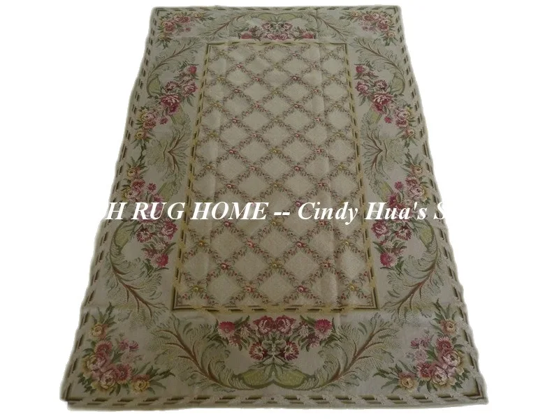 

Free shipping 10K 5.2'x8.1' needlepoint woolen rugs with flowers design handmade carpets