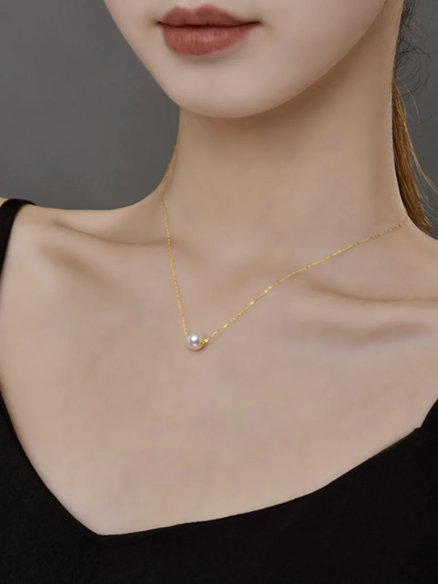 

Женское ожерелье с подвеской из настоящего золота 18 К, цепочка AU750 из чистого золота 100% пробы с натуральным пресноводным жемчугом, ювелирные украшения для свадьбы, N502, XF800