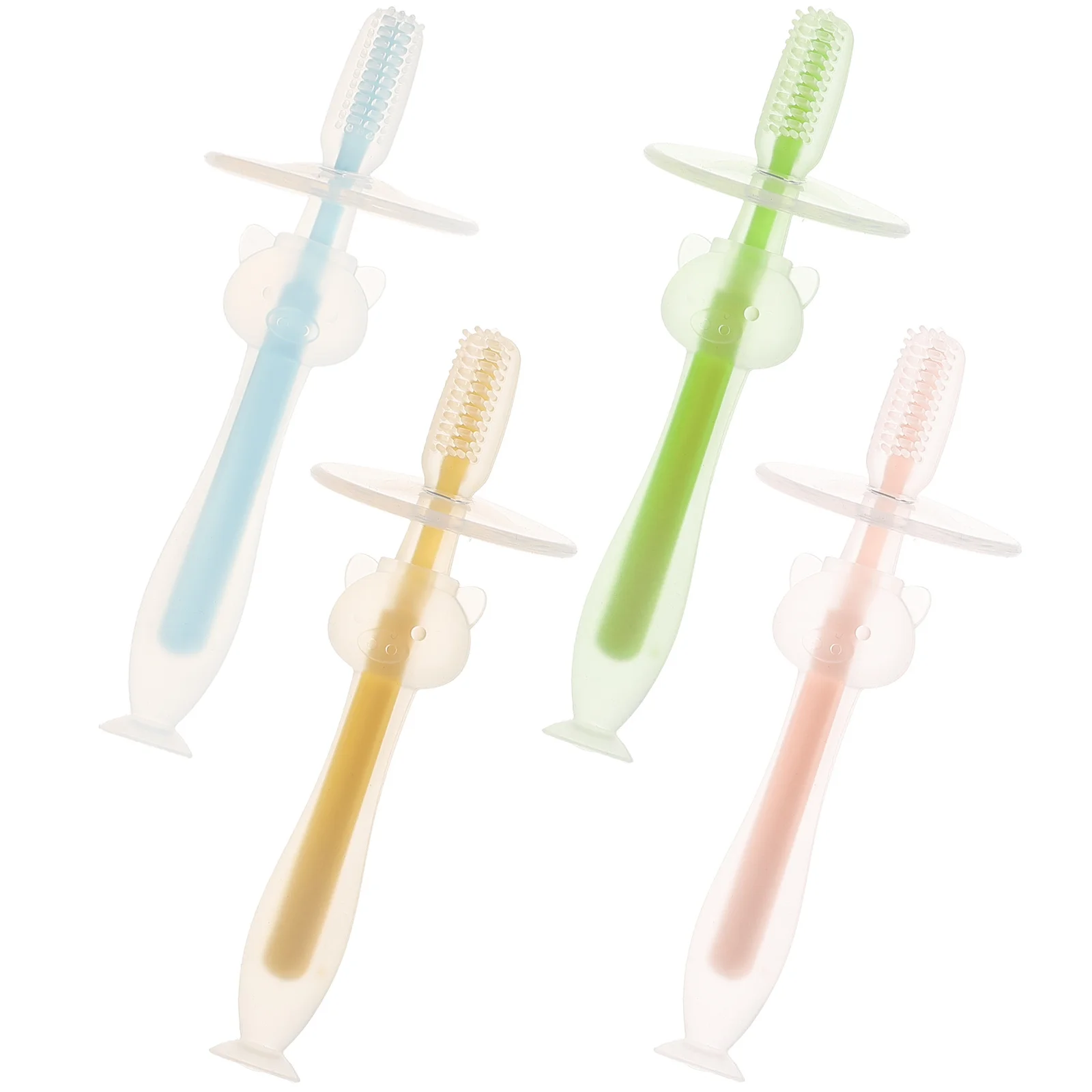 

4Pcs Baby Toothbrush Silicone Infant Toothbrush Non Swallow Suction Base Toddler Oral Cleaner 6-12 Months Baby Tooth Brush