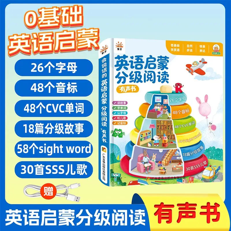 Fun English Learning Sound Book for Children, Finger Point Reading English Words Book, Intelligent Audio Early Enlightenment
