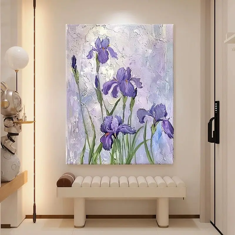 

Abstract Art Department Iris Flower Living Room Decoration Painting, Hand Drawn Oil Painting on Canvas,Advanced Sofa Background