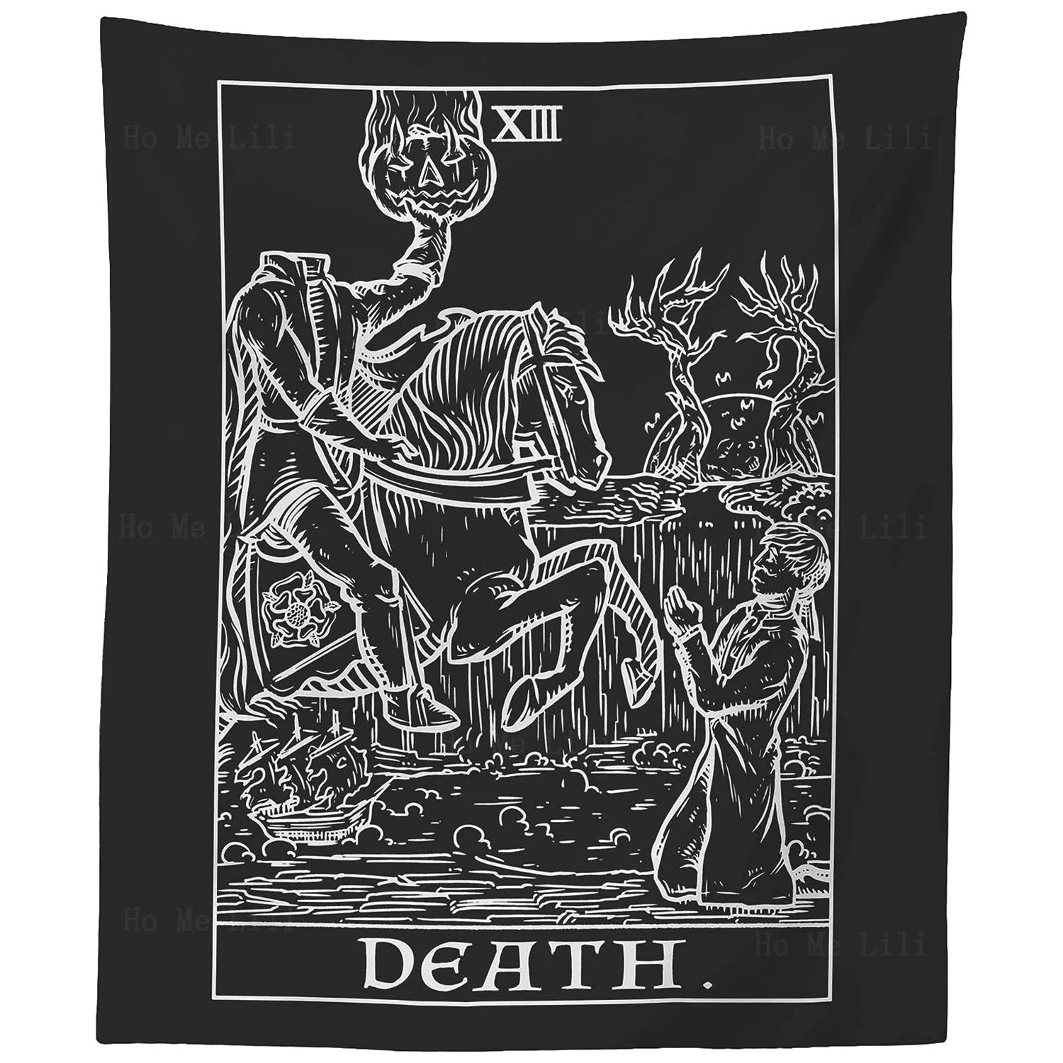 Death Tarot Card Headless Horseman The Legend Of Sleepy Hollow Gothic Tapestry Halloween Home Decor Wall Hanging