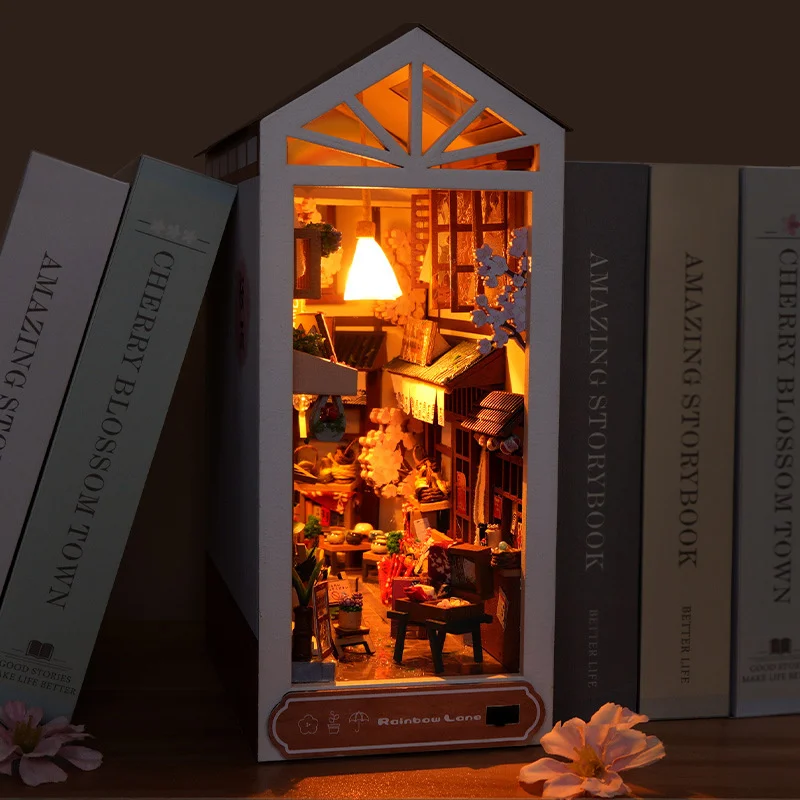 

New LED Light Book Corner Kit DIY Dollhouse Booknook Bookshelf Insert Decor Wooden Puzzle Children's Punk Video Arcade