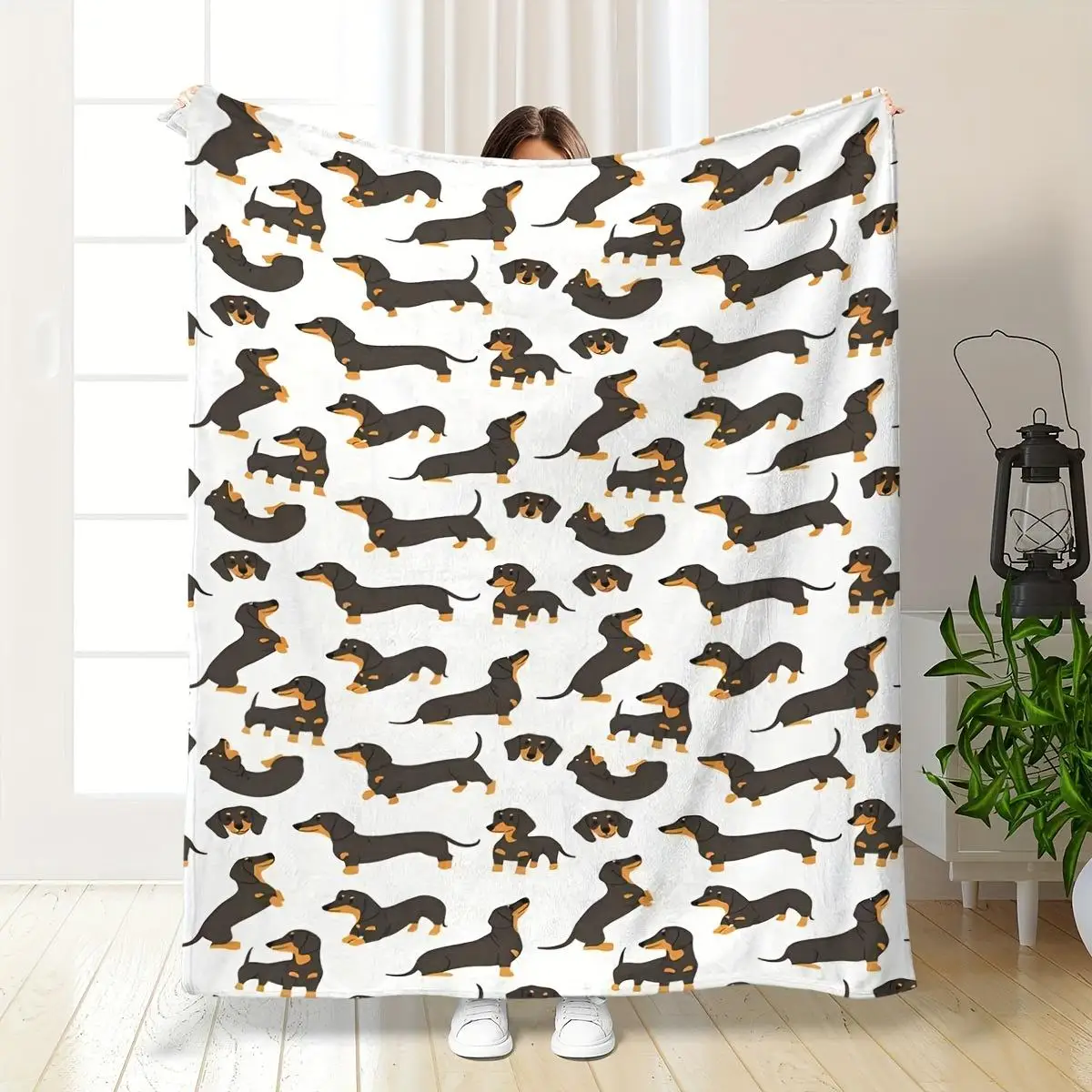 Dachshund Full Print Cartoon Repeat Pattern Playful Design Soft Cozy Throw Blanket for Sofa Bed Dog Lover Pick