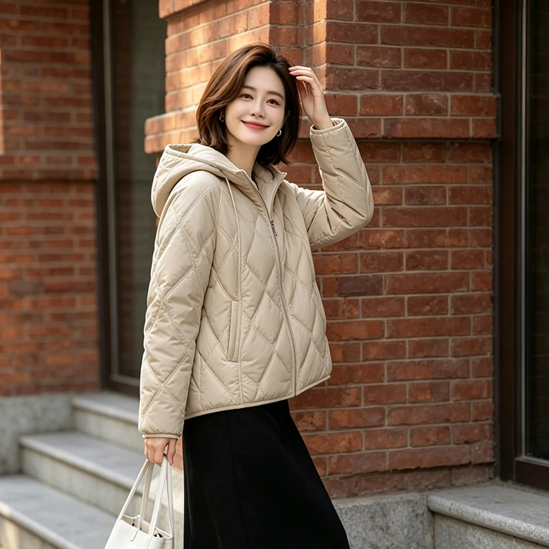 Winter Clothes Hooded Quilted Parkas Women Autumn Winter Plus Size Casual Clothing Argyle Padded Coat Thermal Lightweight Jacket