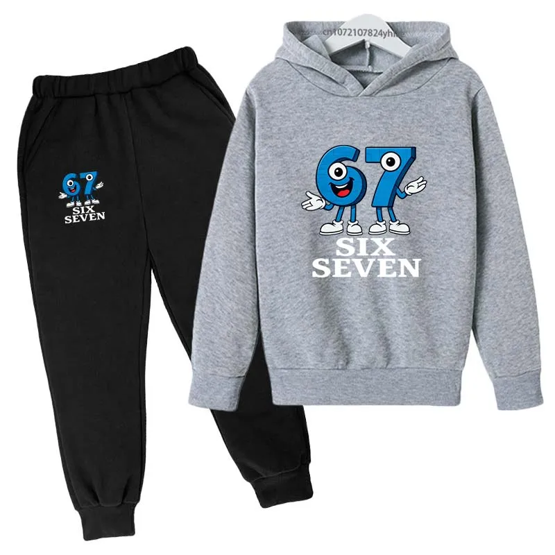 Six Seven Funny Number Cartoon Print Kids Spring Autumn Casual 2Pcs Hoodie+Jogging Pants Tracksuits 2-13Years Boys Girls Clothes