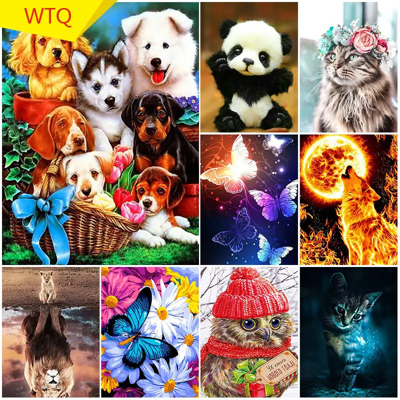 Animal 5D Diamond Painting Parrot Cat Dog Diamond Mosaic Panda Tiger Bird Rhinestone Embroidery Cross Stitch Set Home Decor Gift