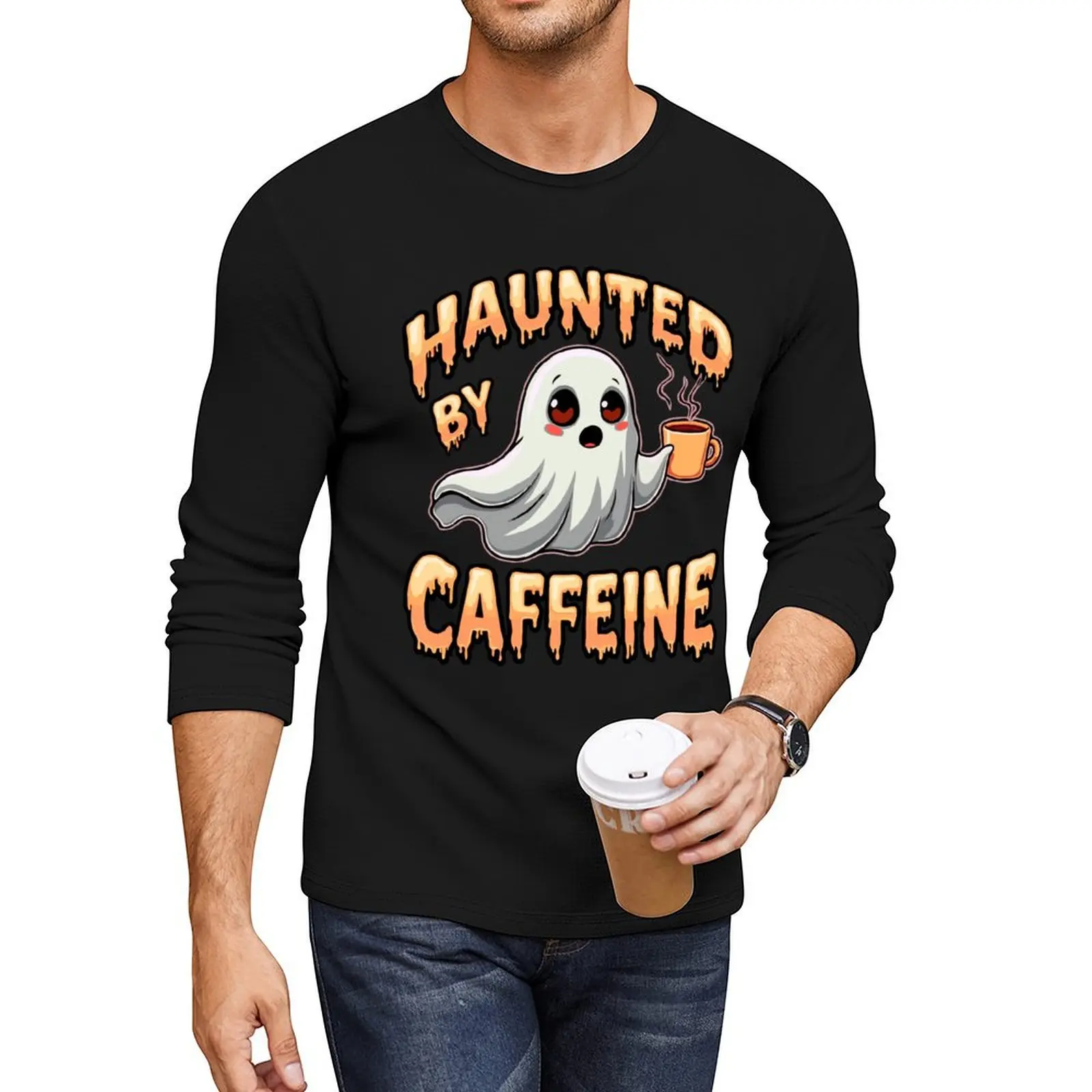 Haunted by Caffeine Long T-Shirt tees animal print shirt for boys mens plain t shirts