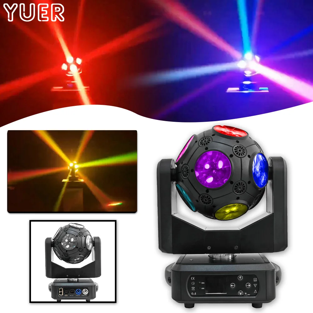 yuer led rgbw feixe de futebol com cabeca em movimento cabeca em movimento dmx musica iluminacao de efeito de palco rotacao infinita dj disco party e nightclub 12x20w novo 01