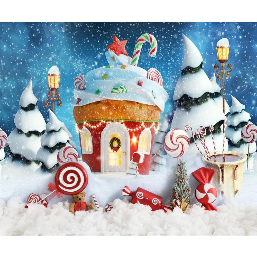 Christmas Gingerbread House candy pine tree snow winter xmas party photo background photography backdrop banner studio