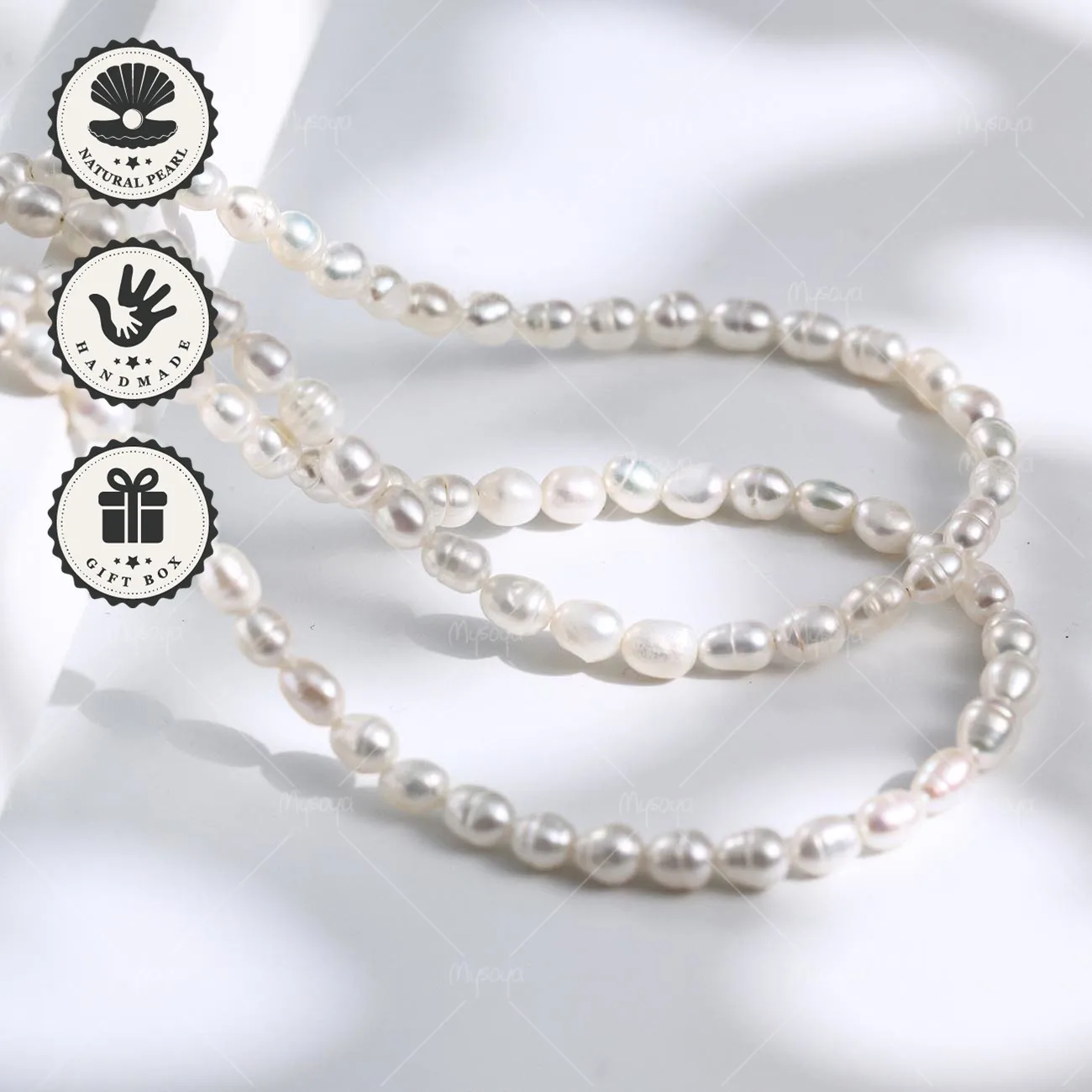 

Mysoya White Rice-Baroque Freshwater Pearl Necklace 4–5mm Golden/Silvery Extension Chain With Gift Box Valentine’s Day Birthday