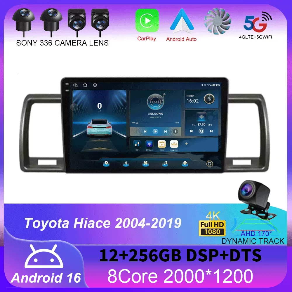 

Android 16 Carplay Auto For Toyota Hiace 2004-2019 Car Radio Multimedia Video Player Head Unit GPS Navigation Stereo 2din 2 DIN