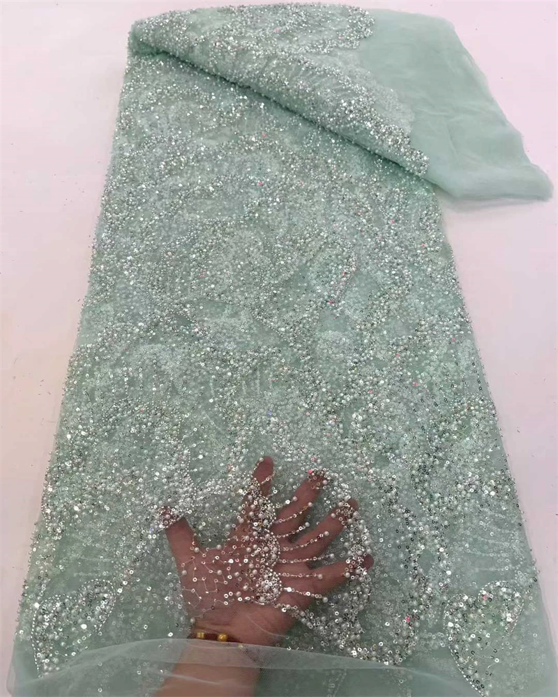 

High-End Luxury Beads French Embroidery Groom Lace Fabric African Nigerian With Sequins Fabric For Wedding Dress RF