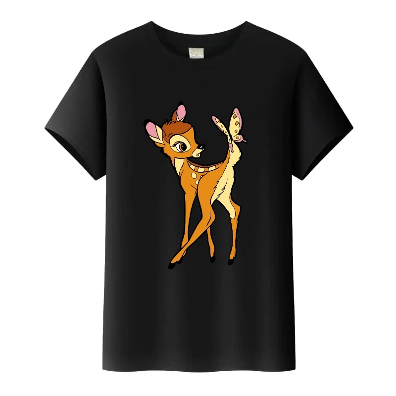 عادية ديزني بامبي الرسومات تي شيرت الفتيات بلايز النساء Harajuku قميص أبيض الصيف الأسرة الرجال بلوزة الأطفال قصيرة الأكمام تيز #2