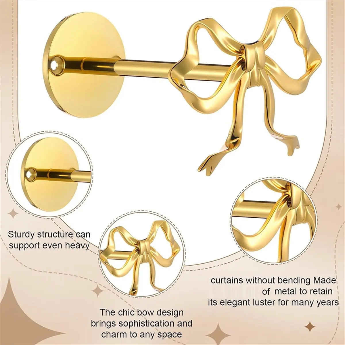 2 Pcs Metal Bow Curtain Holdbacks Gold Wall Mounted Curtain Hold Backs Curtains Modern Gold Holders