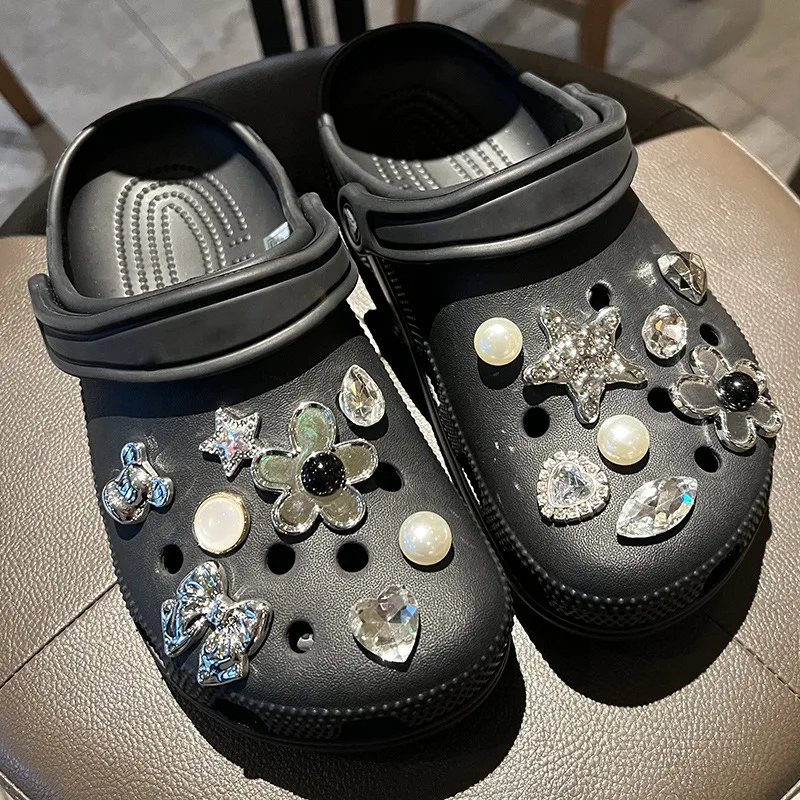 

16PCS Shoe Charms for Crocs Gemstone Flower Silver Decoration Buckle for Croc Charms Set Accessories Kids Party Woman Girls Gift