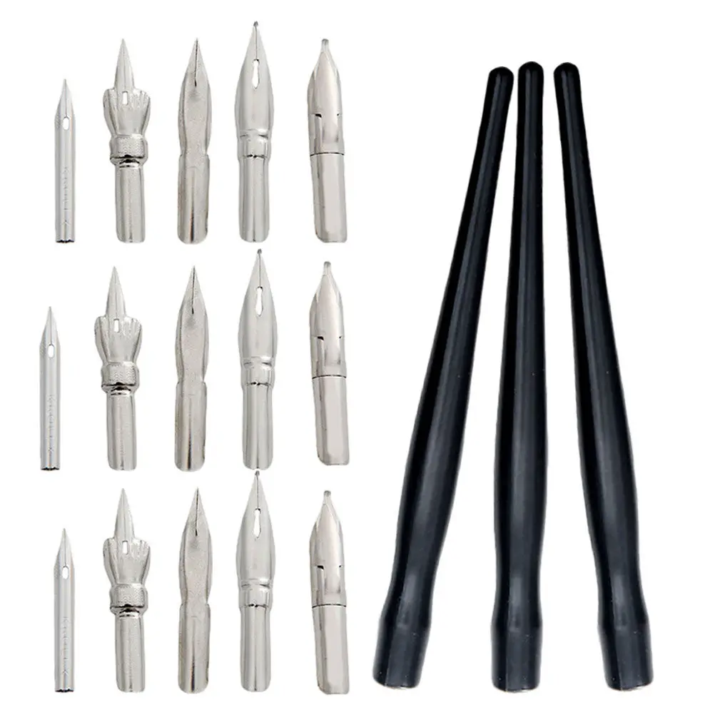 Dip Pen Nibs Holders Calligraphy Wooden Drawing Pens Ergonomic Bent Tip for Writing Painting Line Drawing Masking Fluid