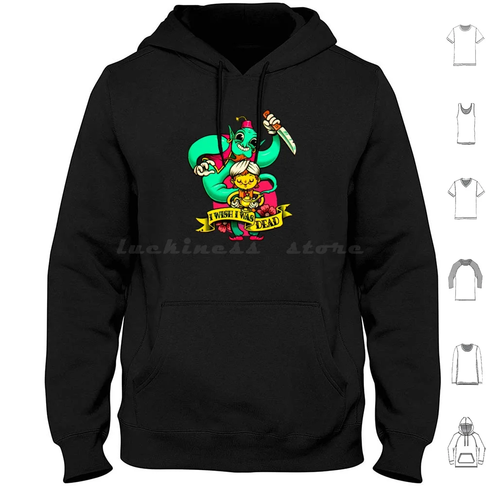 Je veux que je suis mort sweat à capuche coton à manches longues je veux que je suis mort Aladdin génie lampe souhaits couteau humour foncé vieille école