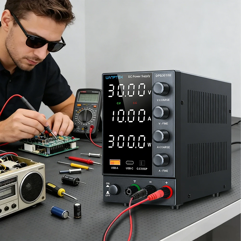 Wanptek – alimentation de laboratoire réglable, 30V, 10a, USB/type-c, double Ports de charge, protection contre les courts-circuits OCP, commutation automatique AC 220V/110V