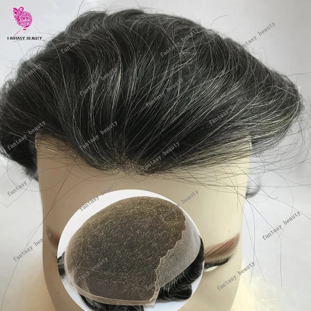 

Прочный парик-накладка для мужчин с узлами Bleach Knots Q6, коричневый, серый, черный 1B20 1B40 1B80, дышащий, с кружевной и полиуретановой основой, незаметный, 100% натуральные человеческие волосы