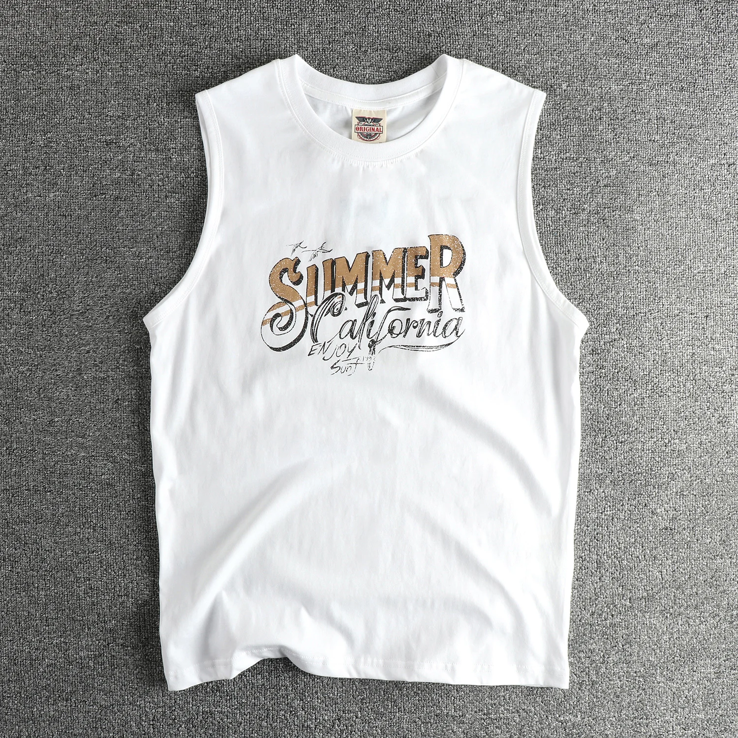 Printed retro letter men's sweat vest, combed cotton washed summer new fitness and sports T-shirt