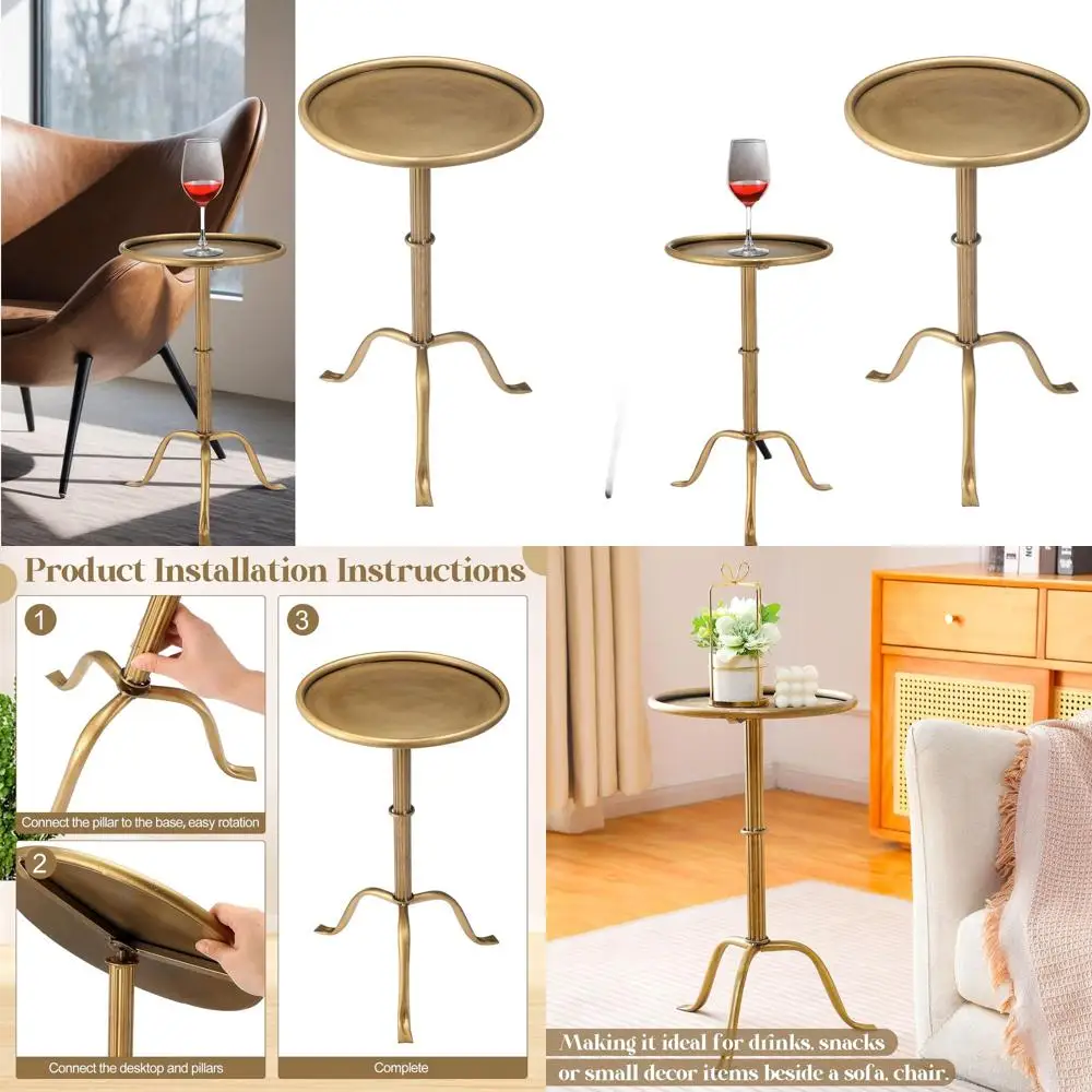 

Bronze Metal Martini Table, Small Round Drink Table, 12.5 x 12.5 x 27.75, Pedestal Side Table for Compact Spaces