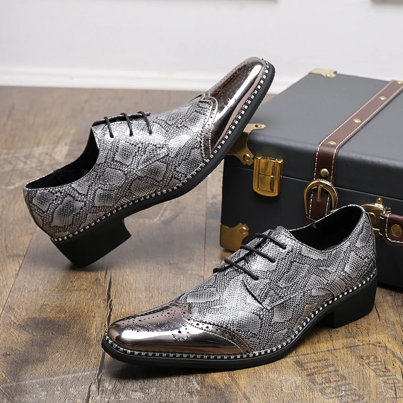 Men's Gold Silver Lace-Up Dress Shoes Size 38-46