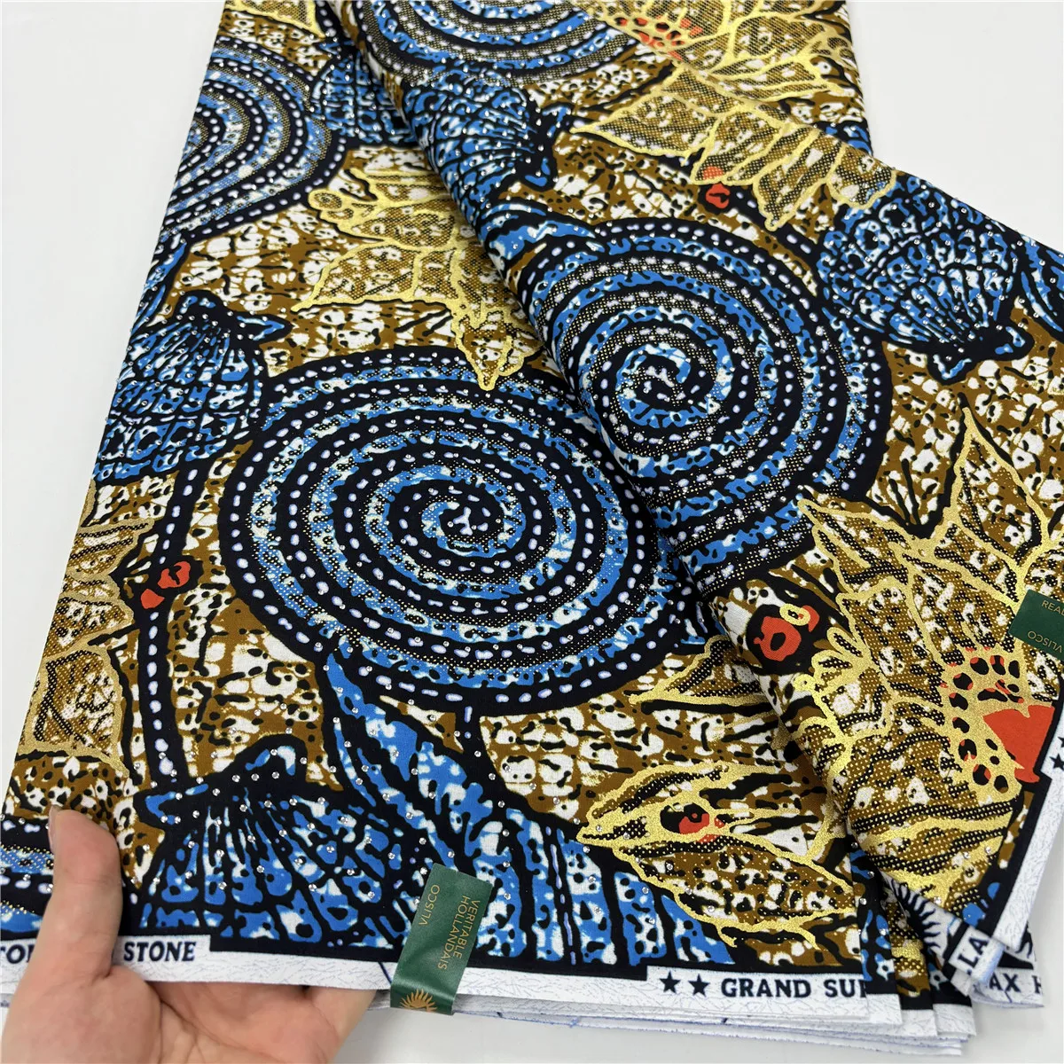 Newest African Soft Batik Prints Glitter Golden Wax Fabric With Stones Real 100% Cotton Ankara Wax Fabric For Dress 6Yards 15A92 view 2
