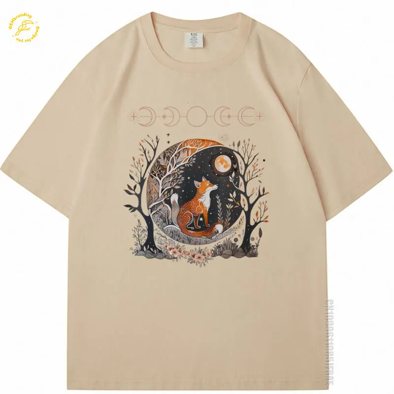 

Witchy Moon Cottagecore Floral Fox Aesthetic Art Women Men Oversized T-Shirt 빈티지 Рубашка Мужская Hombre Short Sleeve Tshirt