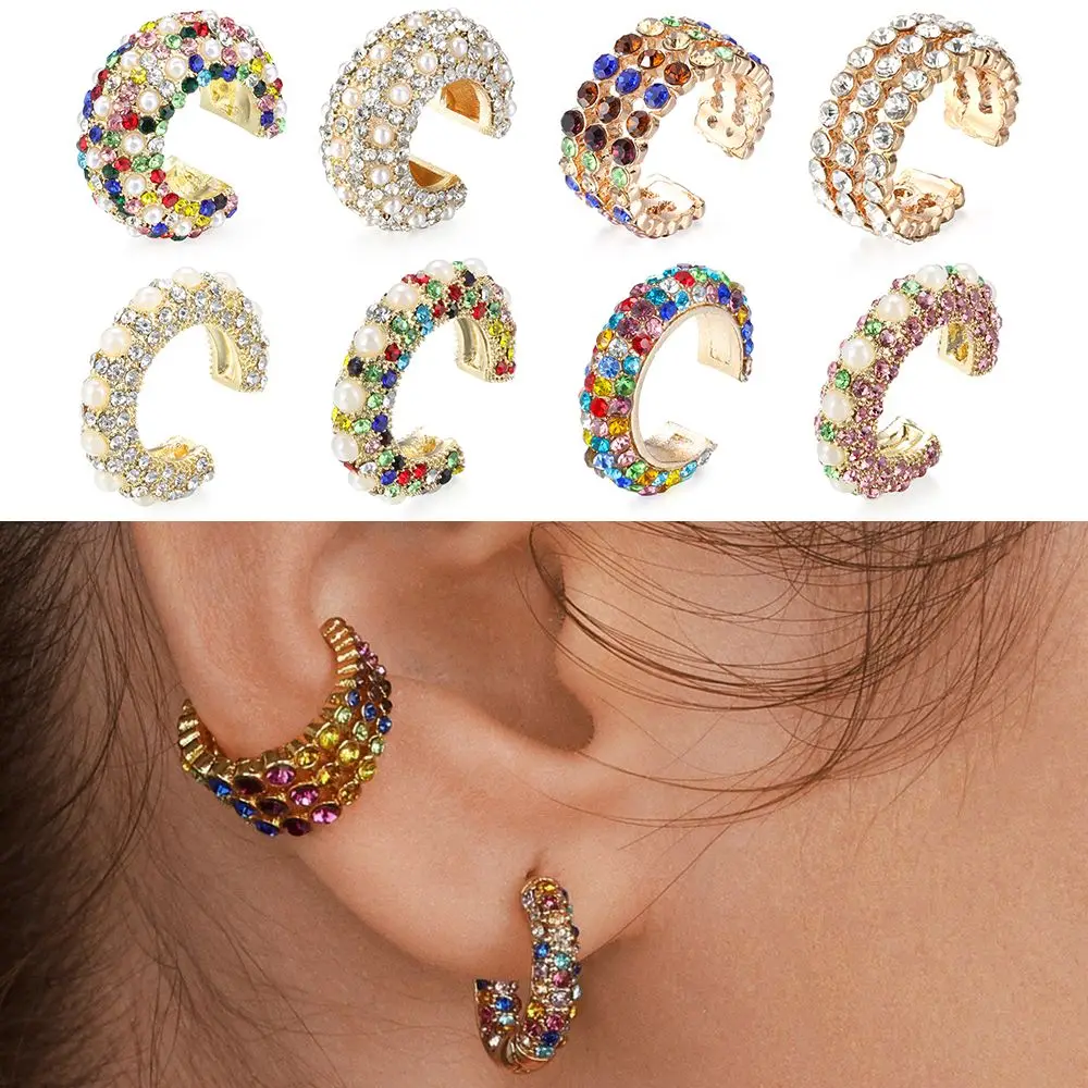 Accessorie No Pierced Rhinestone Dangle Jewelry Party CZ Cuff Earrings Statement C-shaped Cubic Zirconia Ear Cuff