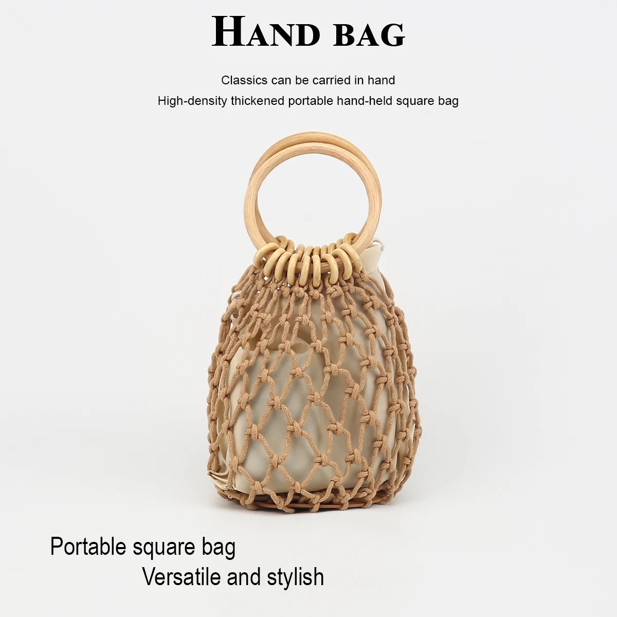

1 шт. плетеная сумка из соломки с ажурной сеткой, летняя пляжная сумка для женщин, сумка с круглой деревянной ручкой, стильная и удобная в использовании, сумка на запястье, модная и универсальная, подходит для пляжных прогулок, с внутренним карманом на за