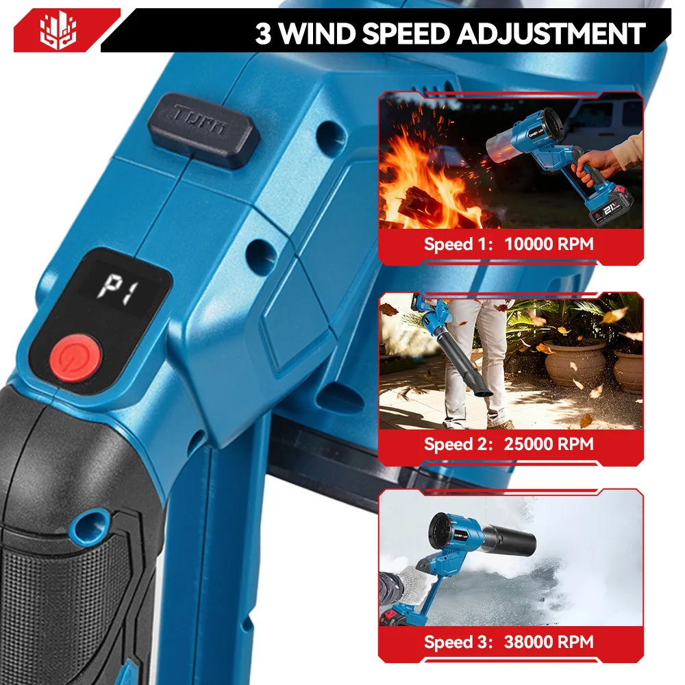 Ventilatore a getto d'aria turbo elettrico senza spazzole ONEVAN 300M/S 180 ° Soffiatore a rotazione per foglie, polvere e neve, strumento di pulizia per batteria Makita