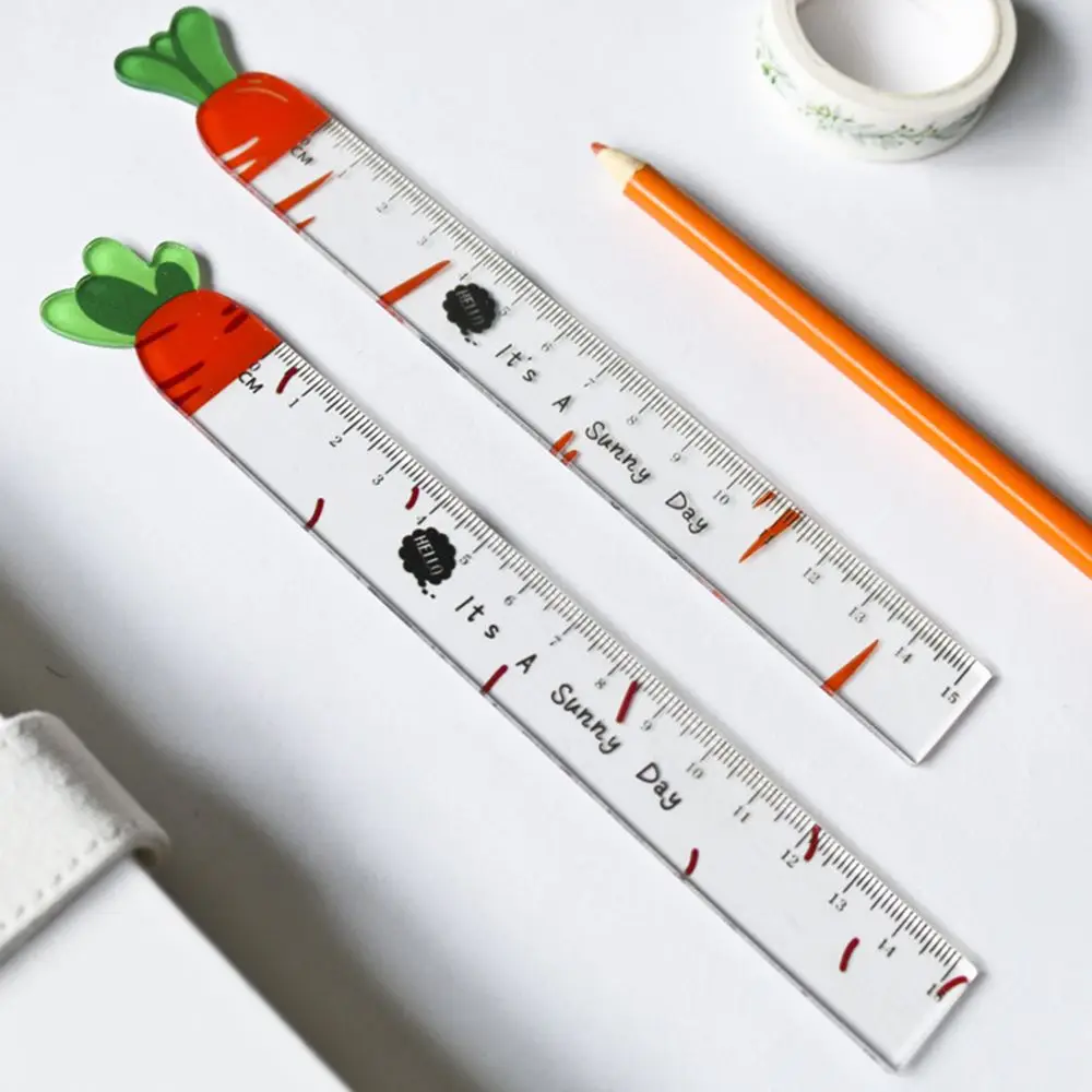 1pc Cartoon Carrot Ruler Student Office Tool Cartoon Art Drawing Tool Measuring Stationery